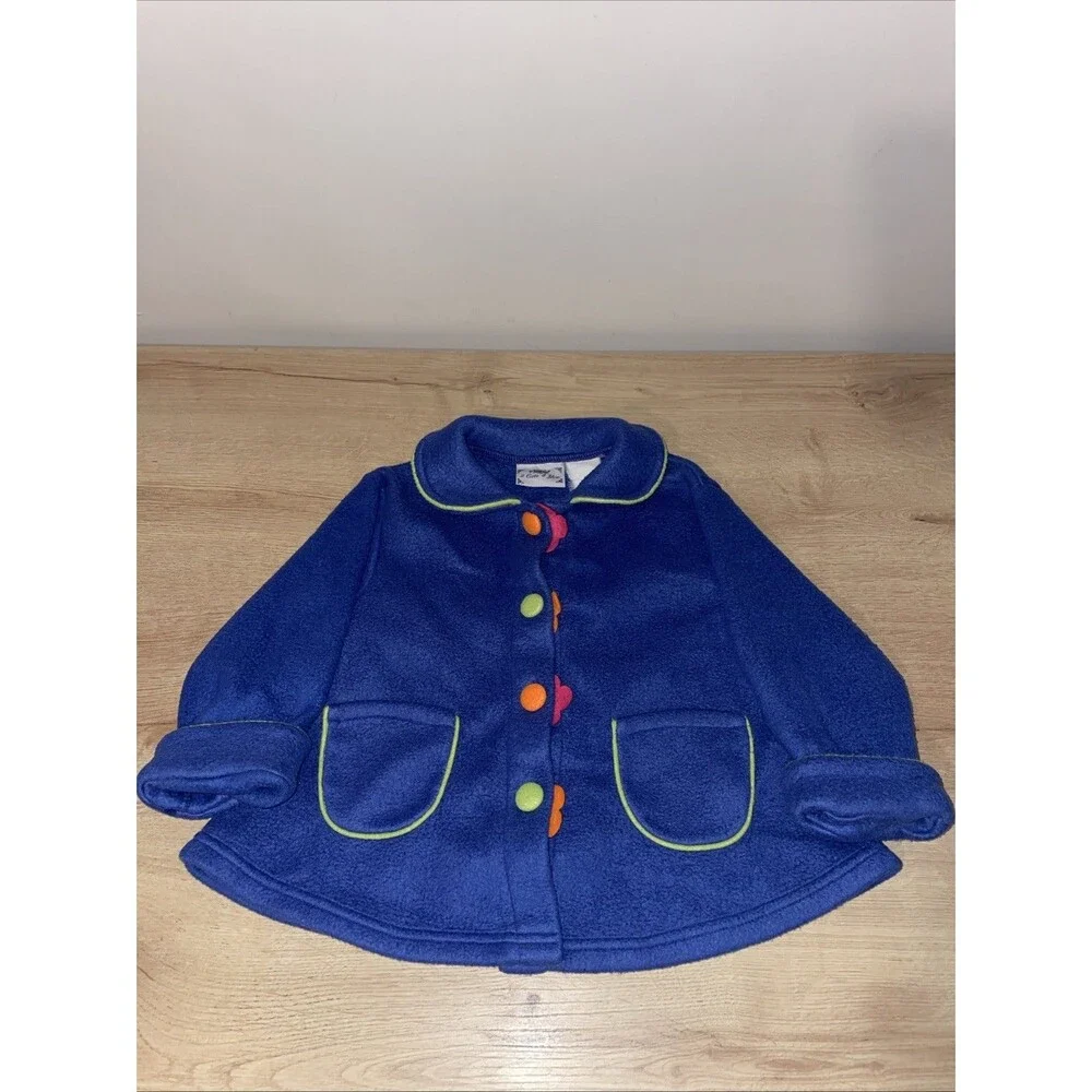 2 Cute 4 You Fleece Jacket Toddler Blue Peplum Flower Buttons Vintage 90s 2T